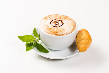 large cup of coffee and croissants