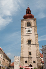 Ptuj - City Tower and Orpheus Monument (left)
