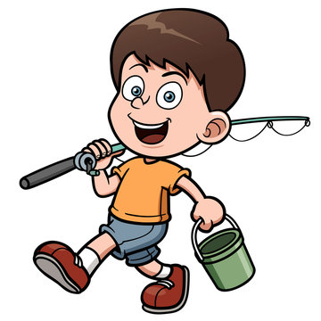 Vector illustration of Boy fishing