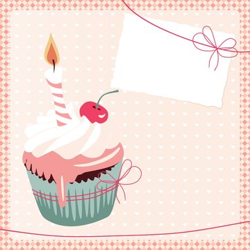 birthday cupcake with candle and copy-paste space