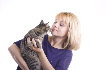 Obraz premium young girl with a kitten in her arms