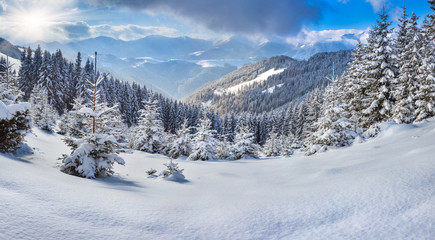 Fototapeta na wymiar Piękny zimowy krajobraz w górach.