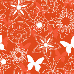 vector seamless  floral background with butterflies