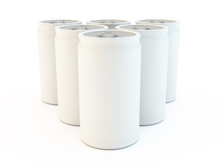 white blank isolated set of drinks or soda cans