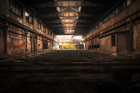 Old Abandoned industrial interior with bright light