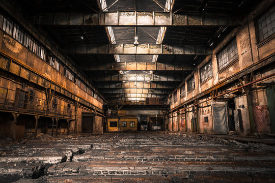 Old Abandoned industrial interior with bright light