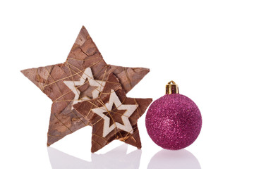 wooden star decoration with christmas  ball ornament