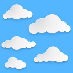 Paper clouds vector template isolated on blue