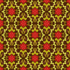 Seamless red and yellow floral vector pattern.