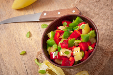 salad of sweet colorful peppers with olive oil