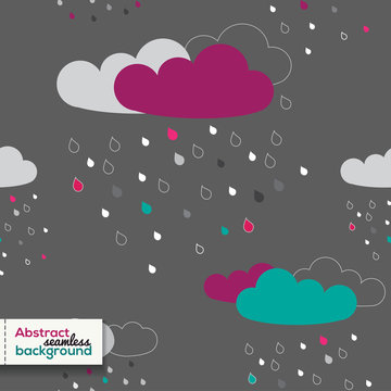 Vector cute seamless pattern with colorful rainy clouds