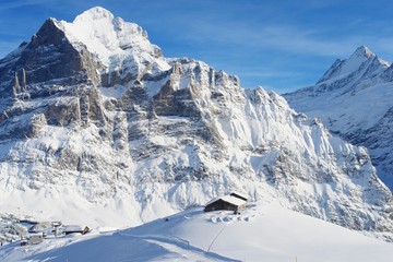 Grindelwald, view of the chalet and Mount Wetterhorn