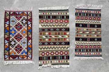 Old traditional romanian wool carpets with ancient motifs
