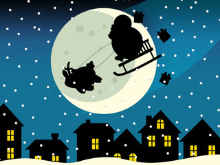 Fototapeta premium The santa claus flying - illustration for the children