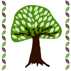 Tree with white leaves on green. Vector illustration