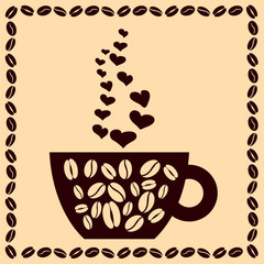 cup of coffee with hearts and beans