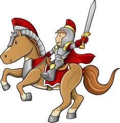 Papier Peint photo Chevaliers Guerrier de chevalier de héros sur l& 39 illustration de vecteur de cheval