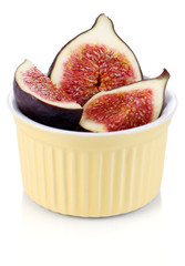 Ripe figs in bowl isolated on white