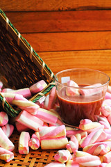 Hot chocolate and pink marshmallows