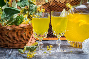 Homemade liqueur made ​​of honey and lime