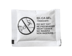 Silica gel bag with warning sign (with clipping path)