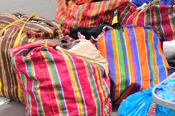 Color plastic bags from market fair