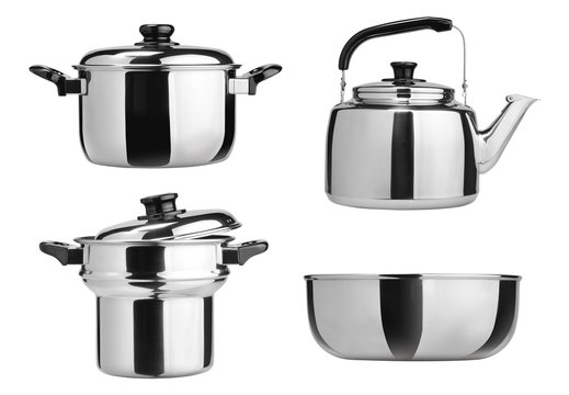 Kitchenware. Group of stainless steel kitchenware