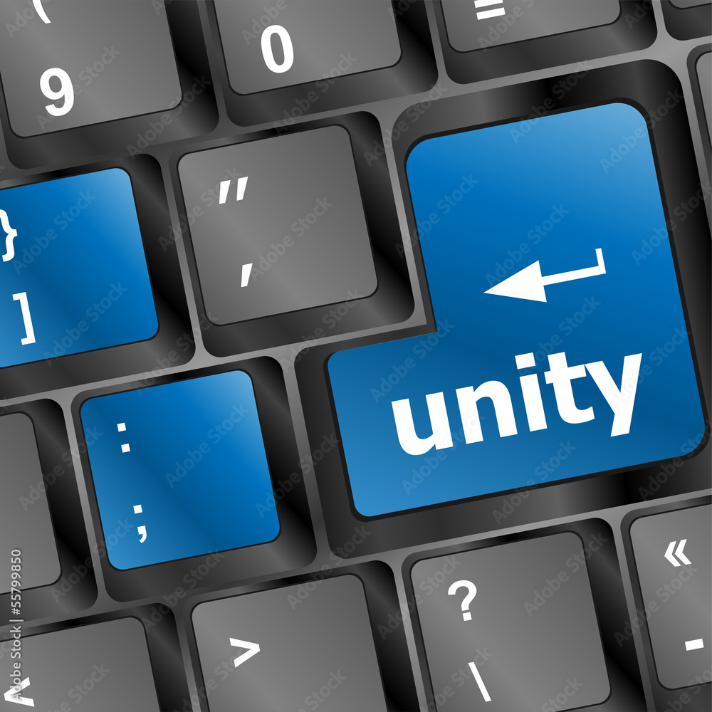 Poster unity word on computer keyboard pc key