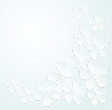 gray and white background with flowers made of paper