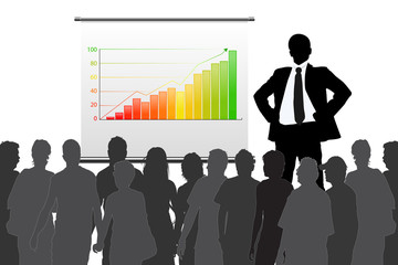 The business man and presentation chart in the meeting ro