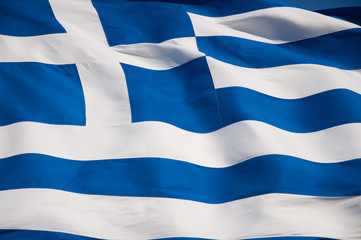 Greek flag on Acropolis of Athens, Greece.