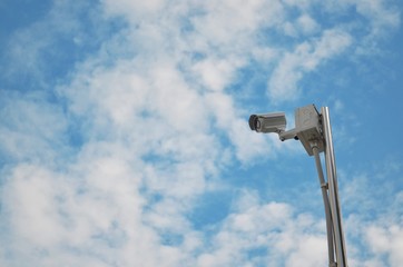 CCTV camera high view with blue sky