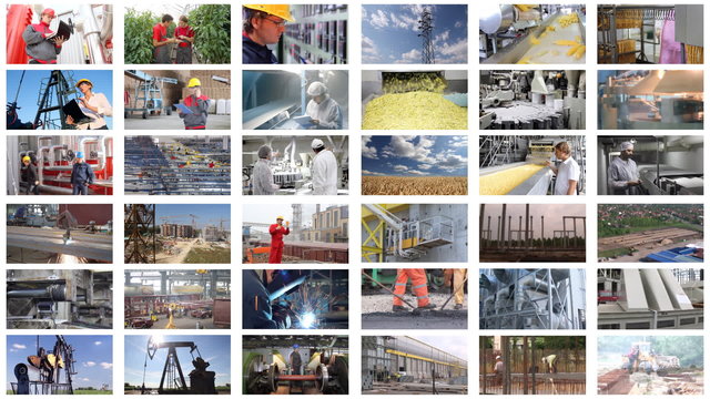 People at work, industry production, multiscreen