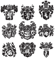 set of heraldic silhouettes No3 - obrazy, fototapety, plakaty