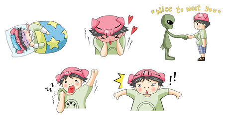Obraz premium Piggy boy cartoon icon in various action set 5