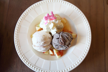 Fruit with vanilla ice cream