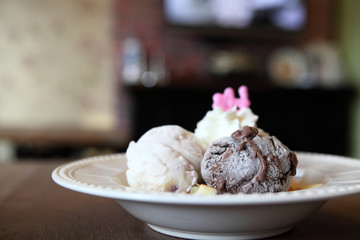 Fruit with vanilla ice cream