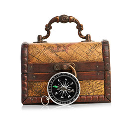 chest and compass isolated on white background