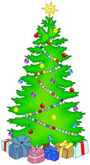 Simple Christmas tree with star and gifts beneath