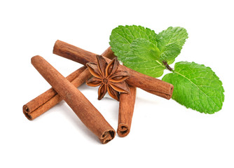 Sticks of cinnamon with mint and anise
