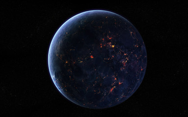 Extraterrestrial planet covered in lava