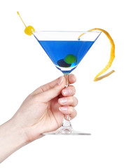 hand with alcohol cocktail making toast