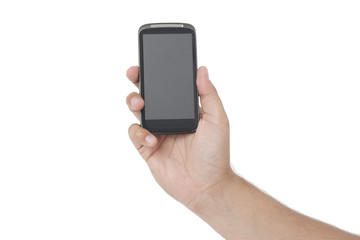 Holding a gray screen smart phone