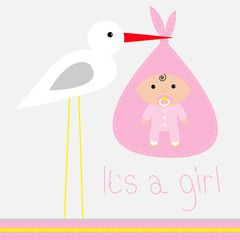 Baby shower card with stork. It’s a girl.