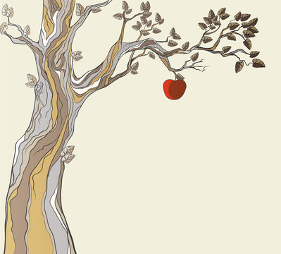 Original sin. Tree with apple.