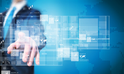 Businessman touching icon