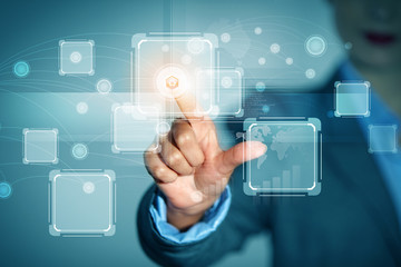 Businesswoman touching icon