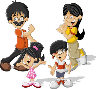 Colorful Cute Happy Cartoon Asian Family