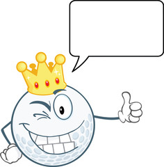 Golf Ball With Gold Crown Holding A Thumb Up And Speech Bubble