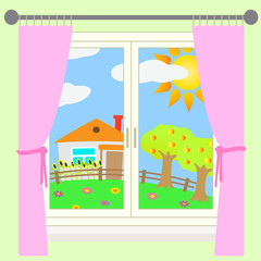 Fototapeta premium Rural landscape outside the window.